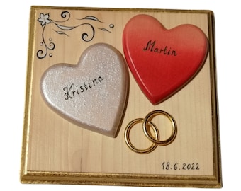 Wedding Hearts Wooden Picture Wooden Hearts Personalised Wedding Gift