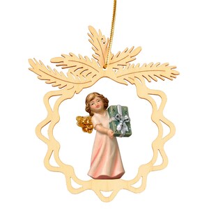 Round star with angel present - Religious Catholic gifts, Christmas gifts, Christmas decoration, Wooden decoration, Hanging decor