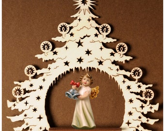 Handgesneden esdoornhouten kerstboomornament - Angel and Bells Decor