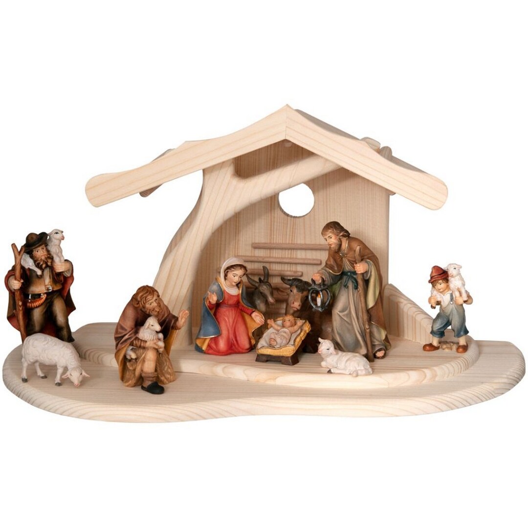 Nativity Set With Modern Stable and 10 Figurines religious Gifts
