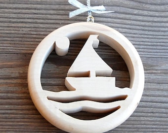 Adorno de barco de madera de arce – Decoración navideña náutica