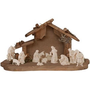 Krippenset mit Stall und 12 Figuren (4cm) Weihnachtskrippe mit Stall - Krippenfiguren - Religiöse katholische Geschenke