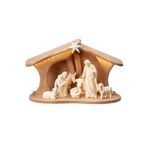 Nativity Set 8 pcs-stable Luce for Holy Family Led Wooden Stable, Nativity Figurines, Religious Catholic Christian Gifts, Christmas decor