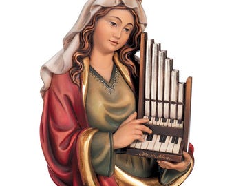 Saint Cecilia Relief, Hand Painted Wooden Statue, Religious Gift
