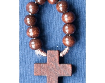Rosario da dito in legno, regalo cristiano cattolico (2,36 pollici)