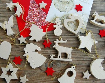 Décorations de Noël faites main en bois d'érable - 14 pièces