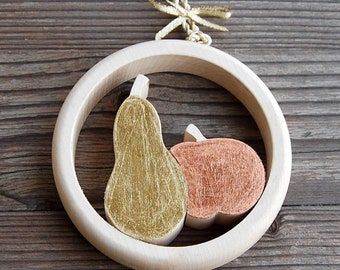 Décoration de fruits en bois d'érable doré - Ornement d'automne