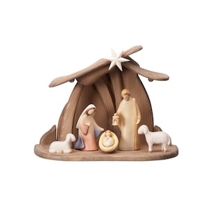 Nativity scene Holy Family with 6 figures Wooden Stable, Nativity Figurines, Religious Catholic Christian Gifts, Christmas decor