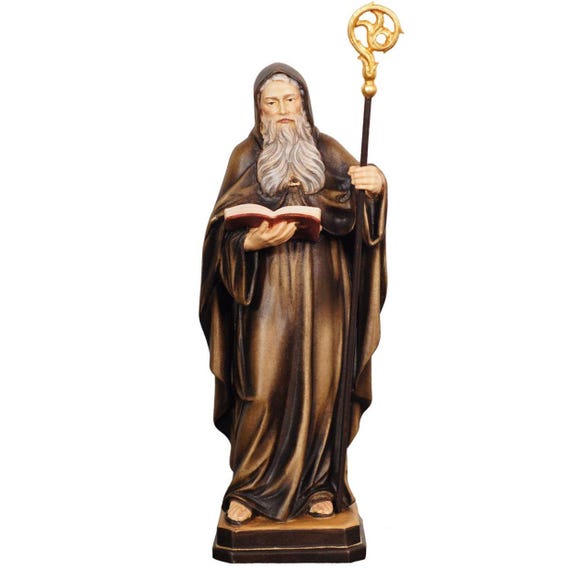 Hand Carved St. Benedict Wooden Statue, Catholic Gift - Etsy
