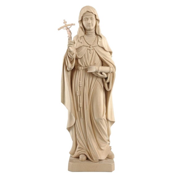 Hand Carved St. Monica Statue With Cross, Painted Wood Religious