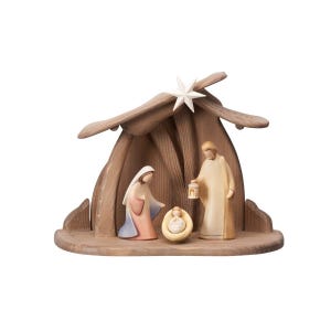 Nativity scene Holy Family with 4 figures Wooden Stable, Nativity Figurines, Religious Catholic Christian Gifts, Christmas decor
