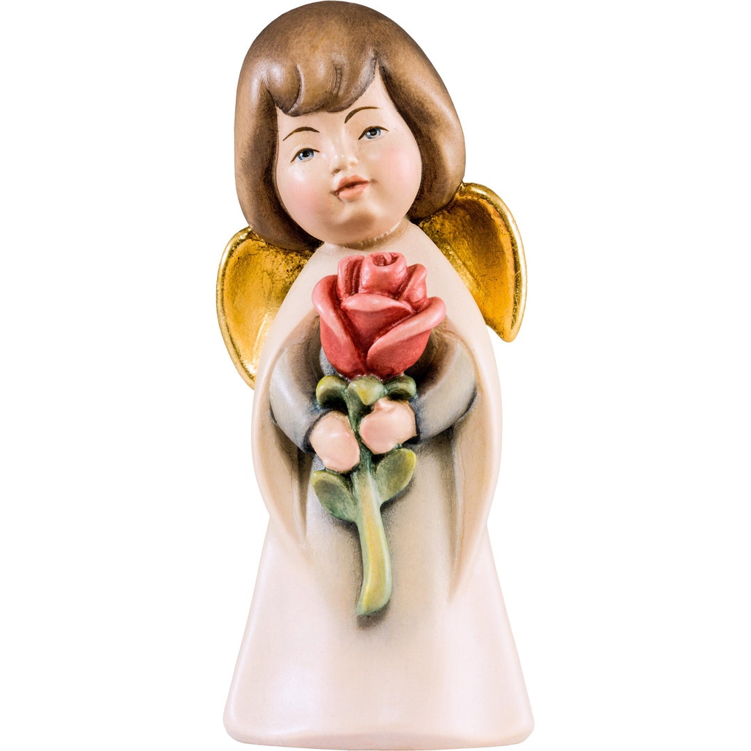 Dream Angel With Rose, Hand-painted Maple Wood Statue - Etsy