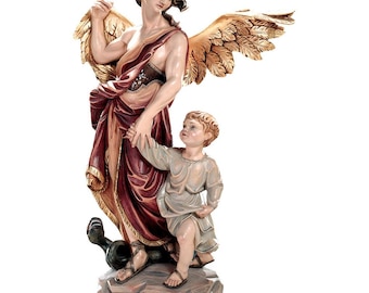 Saint Raphael Archangel Wooden Statue, Hand-Painted Gold Leaf, Catholic Gift