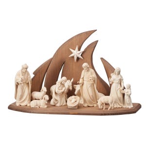 Wooden Nativity scene Ambiente with 11 figures AD Wooden Stable, Nativity Figurines, Religious Catholic Christian Gifts, Christmas decor