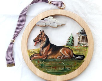 Arte mural de perro de madera tallado a mano, retrato de mascota