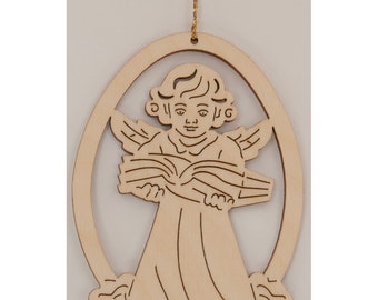 Houten engelornament – religieuze kerstversiering (8 cm)