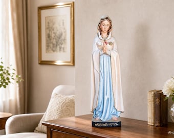 Statue de la Vierge Marie rose mystique sculptée à la main, cadeau catholique