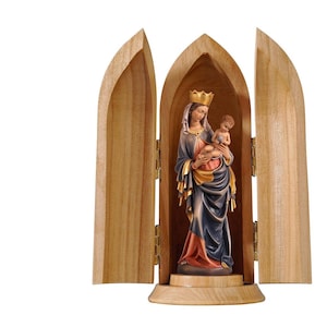 Madonna Krumauer in niche wooden statue, Life size Saint Sacred Religious Statues Sculptures,Church supplies, Religious Catholic decoration