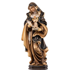 Ręcznie wykonana figurka św. Franciszki z drewna klonowego, prezent religijny