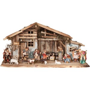 Nativity set Alpe di Siusi with stable and 16 figurines Nativity Scene Set with Stable - Nativity figurines - Religious Catholic gifts