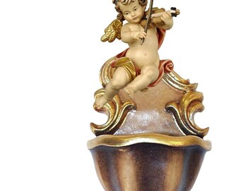 Hand Carved Angel Holy Water Font, Catholic Gift