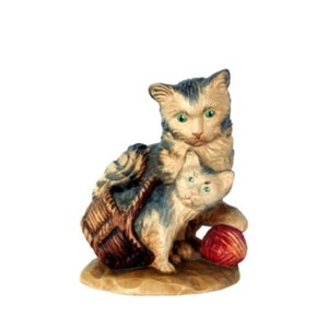 Katzen in einem Korb Katzen Paar Holz Figur Dekoration Ornament
