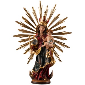 Virgen María de Baviera con aureola - Regalos religiosos, Regalos católicos, Regalos de Navidad, Decoración de madera, Estatua religiosa, Estatua de madera