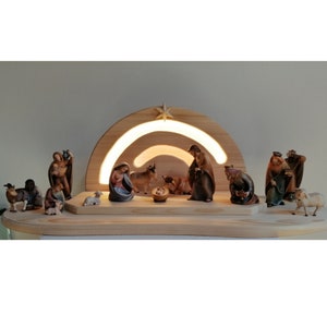 Belén Moderno con Luz 14 piezas - Belén, Juegos de Nacimiento, Navidad, decoración navideña, decoración de madera, artículos de iglesia,
