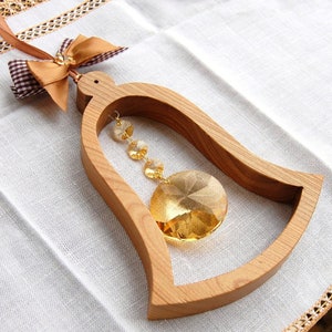 Hollow Wooden Bell with Crystal Luxury Wooden Bell with Crystal Wall Window Decoration Ornament Suncatcher