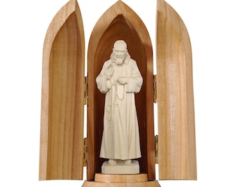 Padre Pio in Niche wooden statue, Life size Saint Sacred Religious Statues Sculptures,Church supplies, Religious Catholic decoration