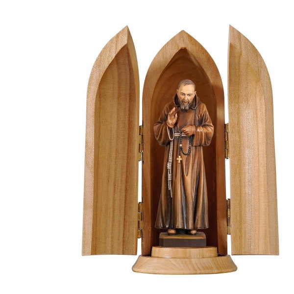 Padre Pio in Niche wooden statue, Life size Saint Sacred Religious Statues Sculptures,Church supplies, Religious Catholic decoration