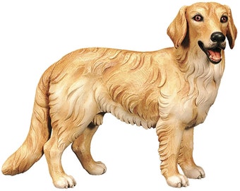 Golden Retriever Wooden Statue – Hand-Painted Maple Wood Carving