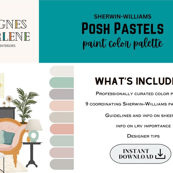 Posh Pastel Paint Palette | Sherwin Williams Art Deco | Professional Paint | Hollywood Regency | 80s pastel