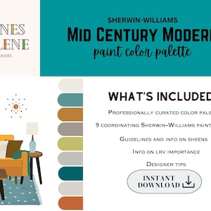Mid Century Modern Paint Palette | Sherwin Williams MCM | Professional Paint | Retro Paint