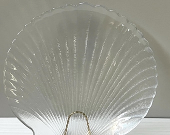 Vintage Arcoroc Shell Glass Serving Plate Platter MCM Seashell 13"