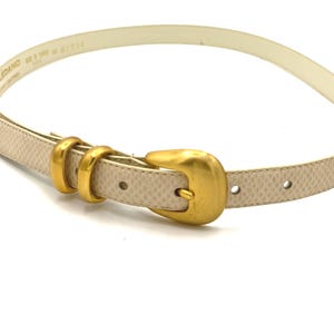 1980s Vintage Cream Snakeskin Belt with Gold Buckle Vintage Cream Skinny Snakeskin Belt Gold Buckle Small 1980s  main image 4