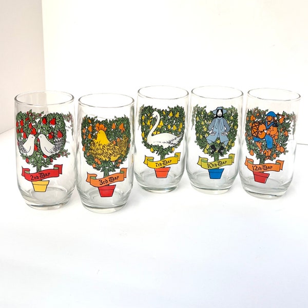 Vintage 12 days of Christmas glasses | Partridge in a Pear | Tumblers | MCM