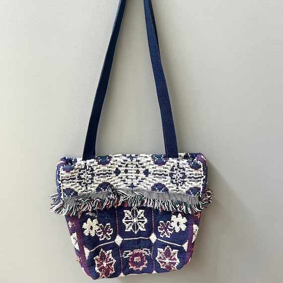 Handmade Tapestry Purse Tote Shoulder Bag vintage blue handmade