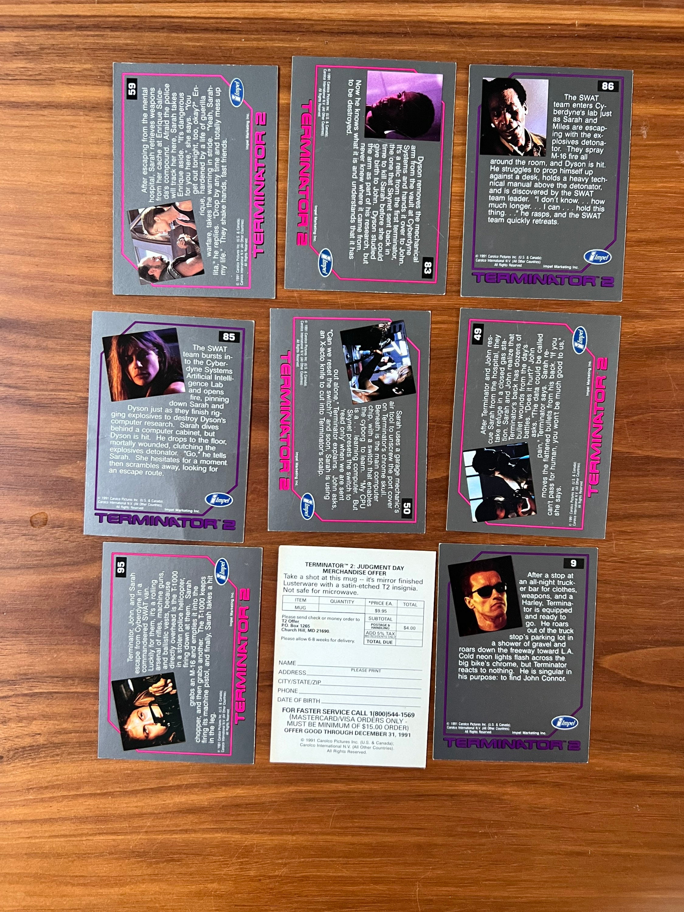 1991 Terminator 2 Trading Card Set of 9 - Etsy