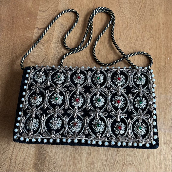 Vintage Kane-M Purse Black Velvet Beaded , Braide… - image 1
