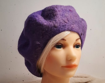 Women's Purple Felt Wool Beret, French Style Women's Beret, Cape Wool Hat, Boho Beret, Warm Felt Beret, Winter Felt Head Cover