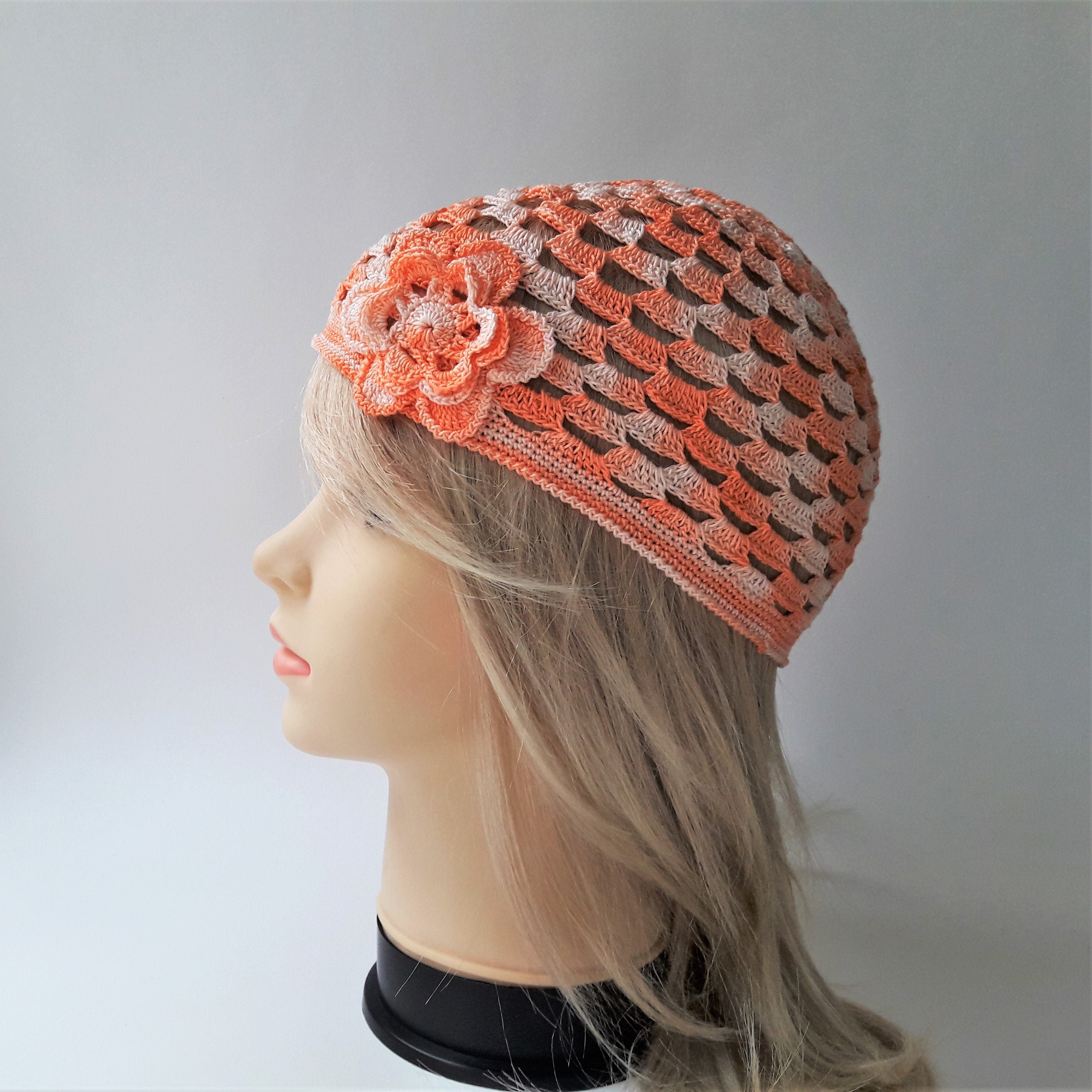 Women's summer skull cap crocheted with flower Bright Etsy