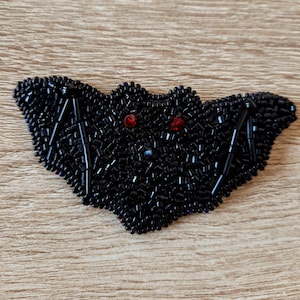 brooch embroidered with beads black bat with red eyes, Halloween brooches, original embroidered black bat, gift for her, gift for beloved