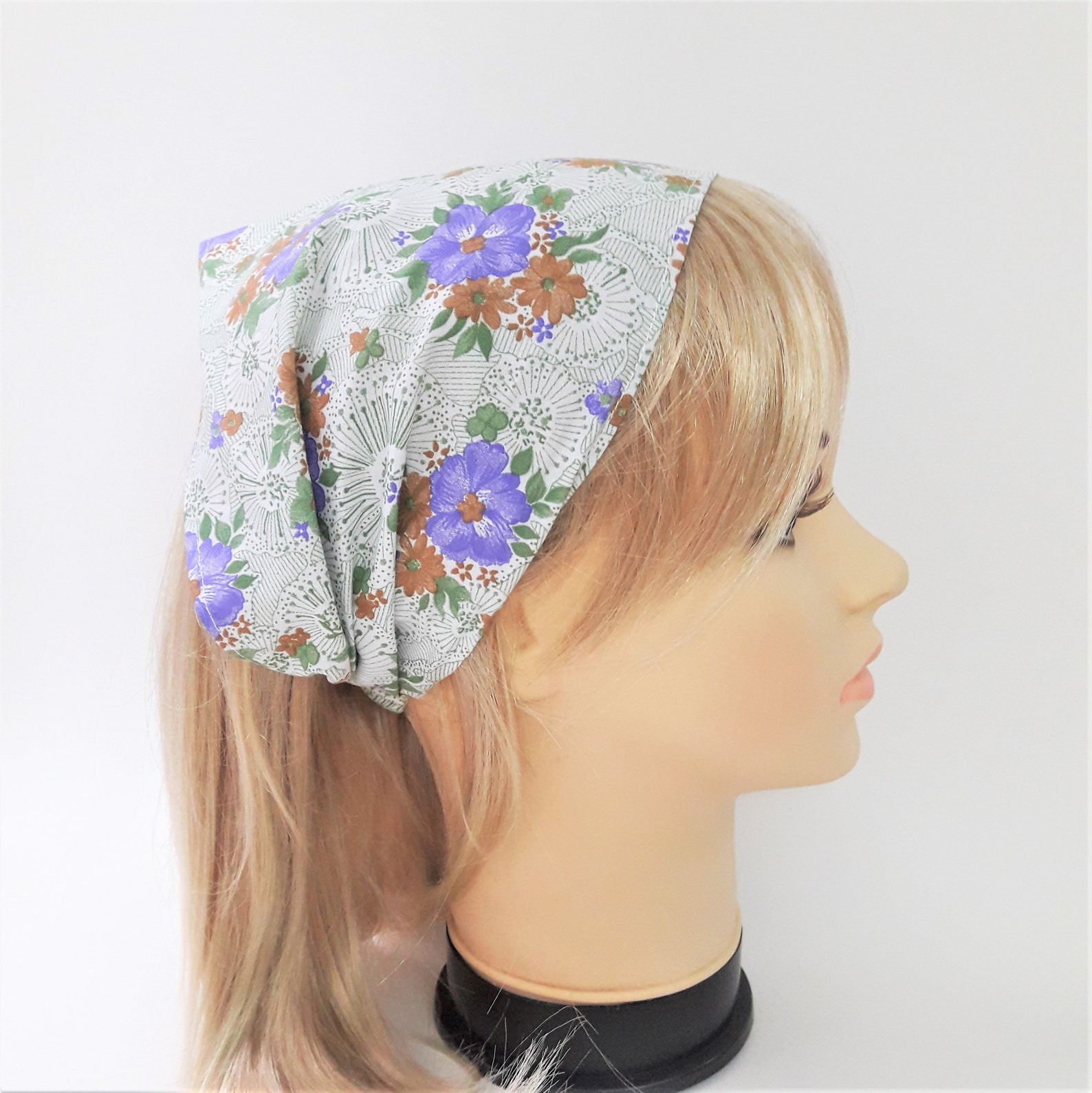Handmade cotton bandana with floral print headscarf with Etsy