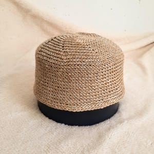 Men&#39;s crocheted linen Beige skullcap, linen yoga hat, Islamic Prayer Cap, Kufi Hat, Men&#39;s Summer Hat, Hippie Hats, Gift Cap for Man