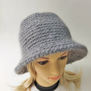 Crochet Wool Cloche Hat: wool Grey Winter Hat with Brim