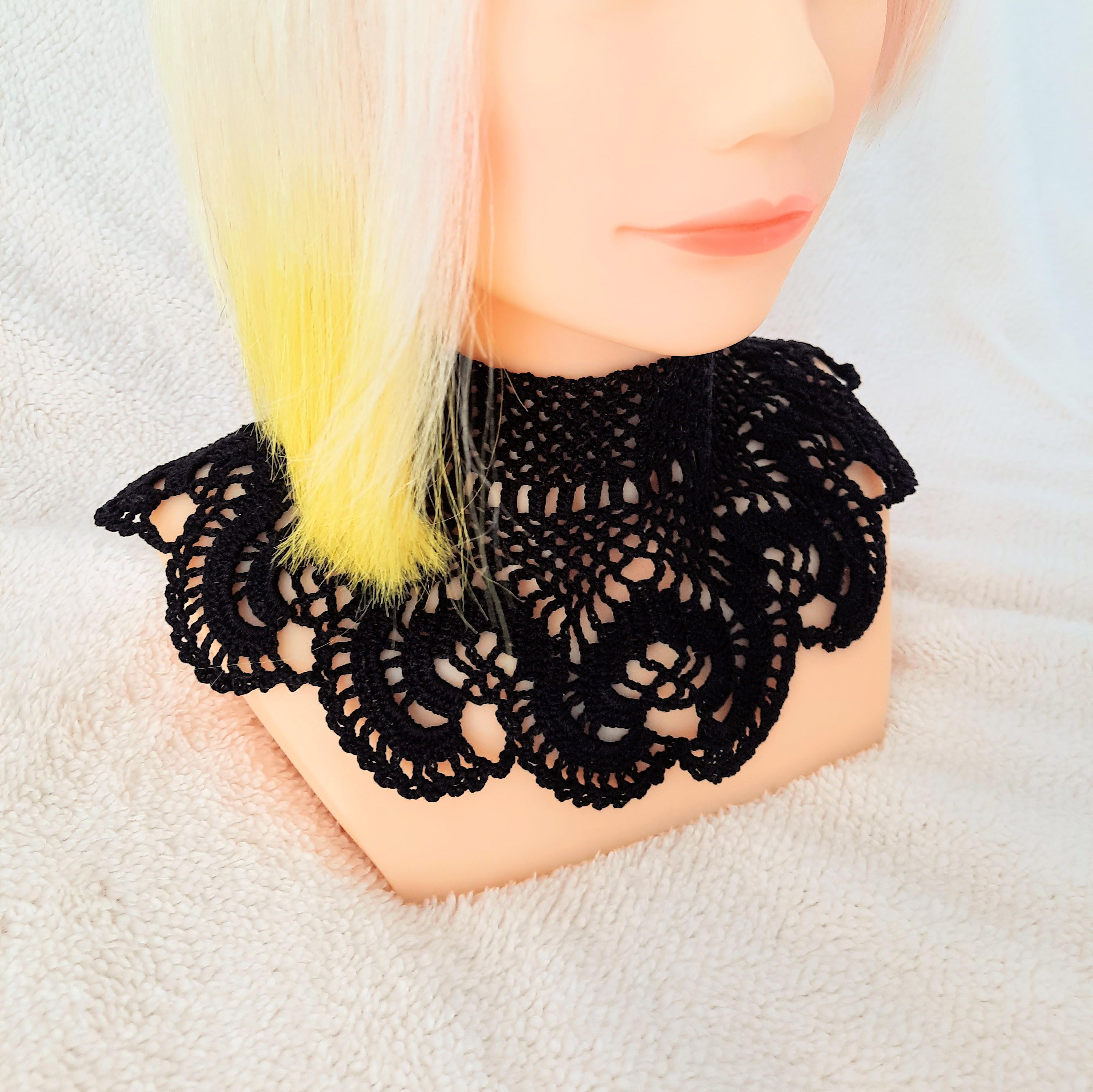 Detachable Black Lace Choker Collar, Cotton Black Crochet Collar ...