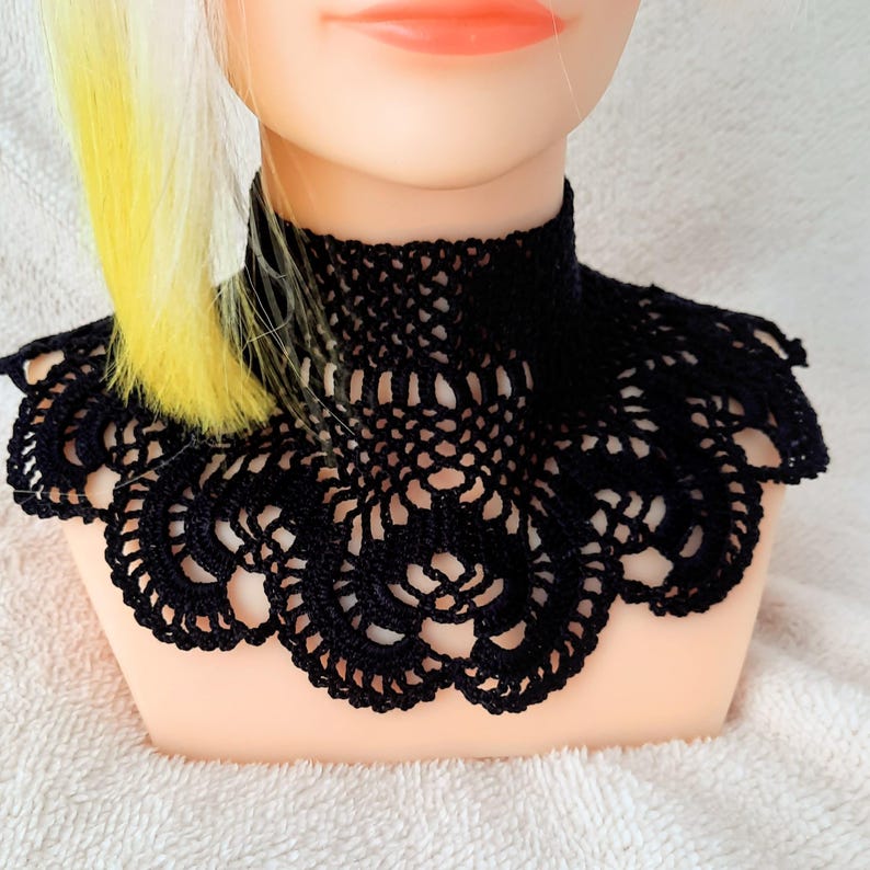 Detachable Black Lace Choker Collar, Cotton Black Crochet Collar ...