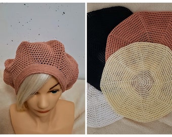 Crochet women's summer beret, Easy crochet hat, color selection, Summer cotton beanie hat, Cotton lace beret, bulky summer cap, sun hat