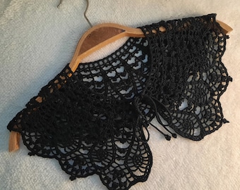 Detachable Black Crochet Lace Collar, Gothic Mourning Neck Accessory
